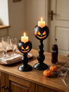 Halloween Pumpkin Face Metal Candle Holder Black Pedestal Candlestick No Candles Spooky Tabletop Decor For Mantel Shelf Party Home Desktop Holiday Gift - Multiple Styles - View 9