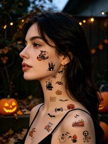 30pcs Fun Halloween Tattoo Stickers, Containing A Lot Of Halloween Elements And More. Suitable For Parties With Both Men And Women, Including Arms, Necks, Collarbones, Calves, And Other Areas, This Halloween Gift Is Waterproof And Long-Lasting - Multicolor - View 4