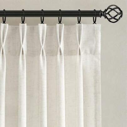 Linen Pinch Pleated Curtains 96 Inch For Living Room Bedroom Ceiling To Floor Semi Sheer Cream Light Filtering Back Tab 8Feet Drapes 2 Panels Boho Farmhouse Decor