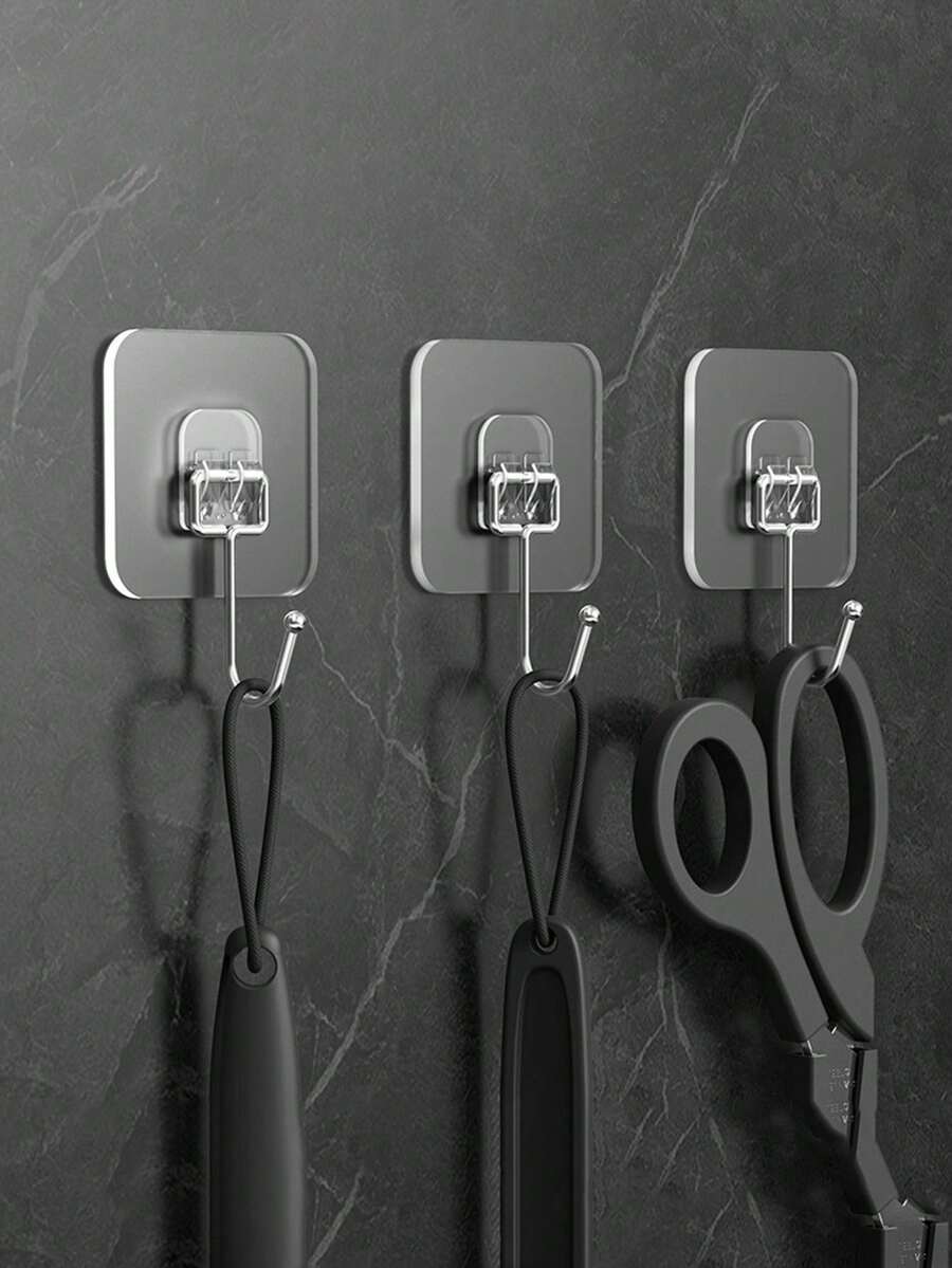 Drill-Free Adhesive Wall Hooks, Strong Waterproof Sticky Hooks, Home Kitchen Bathroom Storage Hanging Hooks - White - View 1