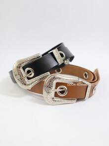 2.5CM Women's Belt With Metal Eyelets Boho Summer Gift - 黑色+棕色 - 查看 1
