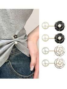 2/4/6pcs Flower Pearl Pants Leg Shortening Buttons, Prevent Pants Leg Dragging. Hidden Button Pants Leg Closure Design, Seamless Fit, Effectively Prevent Pants Leg Dragging. Suitable For Jeans And Casual Pants, Waterproof, Portable, Durable - A - View 2