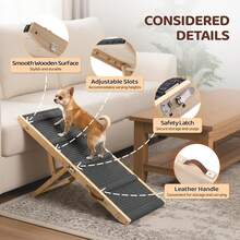 Dog Ramp For Bed, 33" Foldable Dog Steps For Couch Height Adjustable, Portable Pet Ramp For Car With Non-Slip Mat (33 Inch) - Wood Color - View 6