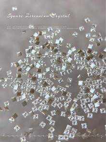 50pcs Mini Square Zirconia Flat Back Rhinestones Nail Art Decor, Sparkling Transparent White Champagne Square Rhinestones DIY Nail Art - White - View 5