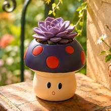 1/2pcs Polka Dot Purple Mushroom Shaped Planter, Suitable For Garden, Patio, Balcony, Breathable Resin Material, Indoor And Outdoor Use, Personalized Micro Landscape Succulent Planting Pot - Mushroom Planter - View 6