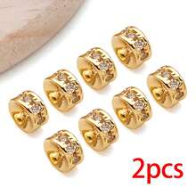 2pcs 18K Gold-Plated Cubic Zirconia Spacer Beads Rhinestone Round Flat Heart Twist Metal Spacers For DIY Bracelet Necklace Jewelry Making Findings - Gold - View 18