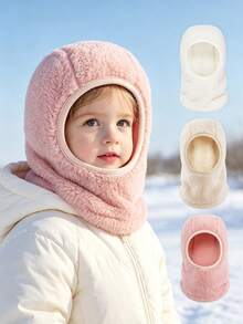 New Autumn And Winter Children's Pullover Hat, Versatile, Solid Color With Fleece Insulation, Cold Proof Hat, Scarf One-Piece Hat - Multicolor - View 2