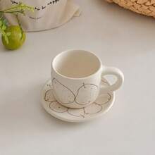 Set Cangkir dan Piring Kopi Keramik Motif Buah Pir Lukis Tangan, Mug Unik untuk Teh Sore di Rumah, Dilengkapi Sendok, Cangkir Susu dan Air, Cangkir Estetik - Putih - View 8