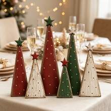 1/3/6pcs Rustic Wooden Christmas Tree Desktop Decor, Vintage Style Christmas Tree Ornament, Suitable For Fireplace Mantel, Tabletop, Shelf And Holiday Party Decoration, Also An Ideal Christmas Gift For Family And Friends - Christmas Ornament - View 5