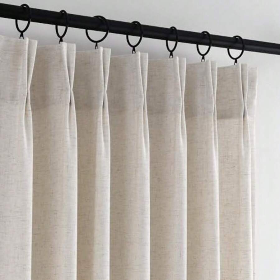 Beige Pinch Pleated Linen Curtains 96 Inch Long 2 Panels - Natural Linen - View 1