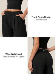 TimeOff Women's 1pc Solid Color Autumn/Winter Pleated Front Side Pocket Straight Leg Wide Leg Pants - Black - View 4