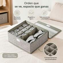 Foldable Underwear Storage Box With Lid And 16 Compartments, Non-Woven Fabric Organizer For Socks And Lingerie, 32x28x11cm - 灰色 - 查看 1