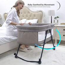 UBRAVOO Grab-And-Go Travel Crib, Baby Bed With Mattress | Silent Wheels, Baby Crib | Convertible Rocking Crib - Grey - View 5