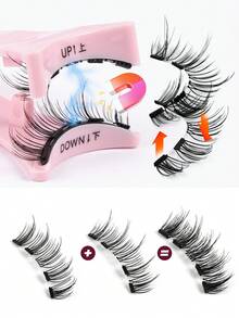 MAANGE 1 Pair CC Curl Magnetic False Eyelashes Set, With Reusable Eyelash Applicator, No Glue Needed, Cartoon Style False Eyelashes, 1 Eyelash Applicator, Perfect Fit For Eye Contour, Natural Cartoon Style False Eyelashes, Mixed Design, 3D Dense False Eyelash Strips, Create Charming Lifted Eye Makeup, Eyelash Extension Set, Women's Gift, Summer Travel Essential (First-Time Wear Of Magnetic False Eyelashes May Require Multiple Attempts) - Multicolor - View 6