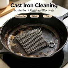 Cast Iron Cleaner Round 316 Stainless Steel Chain Mail Scrubber For Frying Pan And Baking Sheet Flat Bottom Pan Or Wok - A - View 1