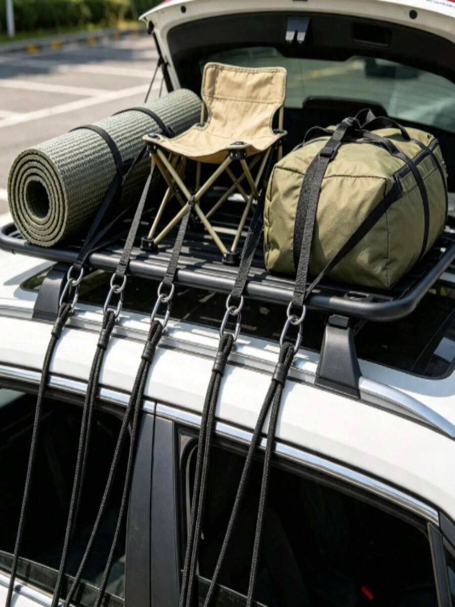Elastic Bungee Cord With Carabiner, Camping Car Tie-Down Rope, Outdoor Clothesline, Luggage Elastic Packing Hanging Rope - Black - View 1