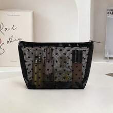 6pcs Women's Vintage Black Polka Dot Mesh Travel Storage Set, Multi-Layer Multi-Size Makeup Bag, Multi-Size Combination Toiletry Bag, Suitable For Home Storage, Essential For Short Trips, Can Be Used As Holiday Gift - Black - View 5