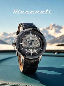 Maserati Men Automatic Watch Rose Gold Case Navy Blue Crocodile Texture Leather Band Hollow Skeleton Dial Luxury Business Wristwatch R8821119005 - WATCH - View 13