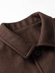 Men's Autumn/Winter Retro Dark Brown Overcoat, Loose Fit Dropped Shoulder Single-Breasted Long Overknee Wool Jacket, Fashion Streetwear Style - Coffee Brown - View 4