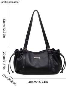 Tas Tote Lipat Retro Nicekee Kapasitas Besar dengan Tali Bahu Berdesain Berpori, Cocok untuk Wanita Saat Bepergian, Kencan, dan Menonjolkan Kepribadiannya - Hitam - View 6