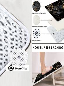 3/5pcs Black & Gold Marble Pattern Modern Luxury Bathroom Rug Set, Soft Absorbent Non-Slip Wear-Resistant Bathroom Accessories, Flannel + Sponge + Polyester Fabric Quick-Dry Carpet, Machine Washable Easy To Clean, Includes Toilet Lid Cover, U-Shaped Toilet Mat And 3 Rectangular Non-Slip Rugs, Lightweight Quick-Dry Bathroom Rug Set, Suitable For Bathroom, Toilet, Laundry Room And Housewarming Gift, Halloween Gift, Autumn Gift - Black - View 9