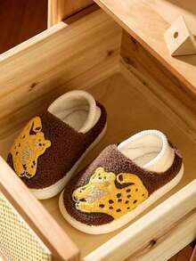 1 Pair New Autumn/Winter Kids Cartoon Leopard Plush Slippers, Indoor Warm Slippers For Boys And Girls - Brown - View 5