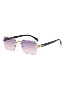 1 Pair Men's Fashion Decorative Glasses, Gold Plastic Material, Solid Color Pattern, Vintage Style, Square Rimless Glasses, Suitable For Daily Wear, Driving, Hiking, Summer Beach, Outfit Matching, Street Photography, Various Festivals, Parties And Other Occasions, Can Be Used As A Gift, Suitable For All Face Shapes, High Quality Glasses, Fashion Accessory - Multicolor - View 14