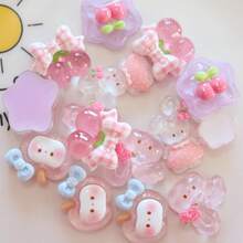 6/18/28pcs Cute Cartoon Glossy Rabbit Cherry Bow DIY Resin Pendant Accessories Flat Back Charms For DIY Jewelry, Hair Accessories, Hair Clips, Scrapbook Decoration, Jewelry Making - Random Styles - Cute Rabbit Bow - View 6
