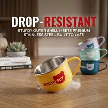 304 Stainless Steel Mugs, Double Wall Insulated Coffee Cup, Metal Coffee Cup With Handle, Cartoon Bear Pattern Portable Tea Cup, Drop-Resistant Metal Mug, Dishwasher Washable Water Cup For Student School - Multicolor - View 5