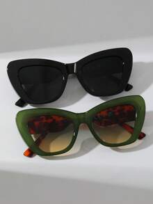 1 Pair Women's Green Cat Eye Fashion Glasses, Beach Vacation Retro Accessory, Summer Business Casual Gift, Leopard Print - Multicolor - View 10