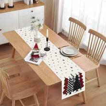 1pc Black & Red Buffalo Plaid Christmas Tree Table Runner, Snowflake & Star Print Decorative Tablecloth, Farmhouse Style Christmas Dining Room Home Party Decoration - Multicolor - View 6
