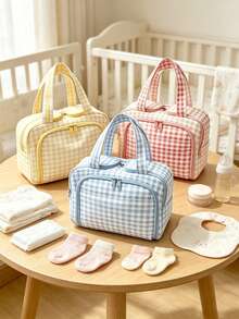 1pc Lightweight Plaid Mommy Bag, Stroller Hanging Bag, Large Capacity With Divided Compartments And Dual Openings, Suitable For Baby Bottles, Cosmetics And Travel Toiletries - Multicolor - View 3