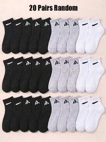 10/20 Pairs Random Style Mid-Calf Socks, Basic Color Triangle Print Boys Socks, Soft Student Socks, Perfect Daily Gift And Back To School Accessory - Multicolor - View 13