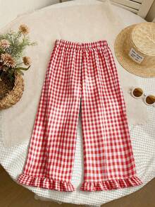 Young Girls' Casual Comfortable Loose Plaid Pants, Ruffle Design, Casual And Cute, Suitable For Picnics, Street Style, And Back-To-School Outfits - Multicolor - View 3