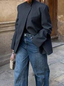 Camellia Spring New European And American Style Blended Fabric Blazer For Women Black Fall - Black - View 2