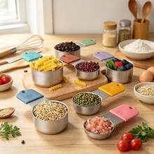 Cốc đong bằng thép không gỉ màu đen có nam châm/Thìa đong nam châm hai đầu, có vạch chia rõ ràng, dễ vệ sinh, - Cốc đong bằng thép không gỉ có thể xếp chồng, dùng để đong hằng ngày/nấu ăn nướng đo lường chất khô và chất lỏng - Nhiều màu - Xem 2