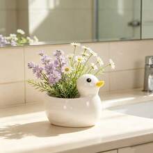 1pc Cute Duck Ceramic Succulent Planter Pot, Cartoon Little Duck Flower Pot, Small Animal Shape Plant Container For Home Desktop Decor - Multicolor - View 7