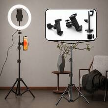 Borriig Lampu Ring Selfie 10 Inci dengan Tripod yang Dapat Diatur 43 Inci dan Dudukan Ponsel - Panel Pencahayaan LED untuk Fotografi, Vlogging, Live Streaming, Rias Wajah, Selfie, dan Rapat Zoom - Kompatibel dengan Smartphone/Tablet, Sistem Lampu Ring Plug and Play - A - View 1