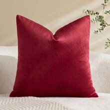 1pc/2pcs Velvet Christmas Burgundy Solid Color Decorative Throw Pillow Cover (Pillow Insert Not Included), Square Cushion Cover, Holiday Home Decor Pillow, Soft Comfortable Linen-Like Fabric, Modern Decor For Sofa, Bedroom, Dorm - Burgundy - View 8