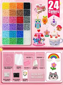 48/72/96/120色珍珠珠子套組 2.6mm迷你Perler珠手工套件，附多種工具，適合初學者與成人，壓力釋放藝術手工項目、手工藝裝飾、室內裝飾，Perler珠材質 - 拼豆套裝 - 查看 17