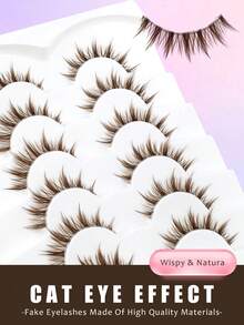 6 Pairs Brown Thick Pointed Tail Cartoon Eyelashes Invisible Curl Fluffy Natural Fresh Korean Style Faux Mink Fur Big Eye False Eyelashes One-Piece Beginner Eyelashes 009 - Brown - View 5