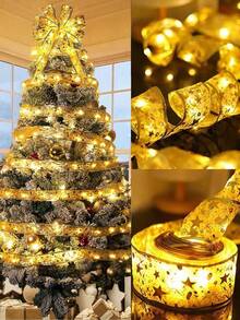 1 buah Lampu Pita untuk Dekorasi Pohon Natal, Lampu Peri Pita Perak, Cocok untuk Pohon Natal, Pernikahan, Pesta Ulang Tahun, Dekorasi Rumah Saat Liburan, Dekorasi Pesta, Hadiah Ulang Tahun, Lampu Hias Beruntai - Pita Emas - View 5
