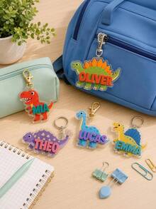 3D Acrylic Keychain Personalized Dinosaur, Backpack Tag, Back To School Gift For Kids, Custom Name Charm Dino Boys Girls - Multicolor - View 7