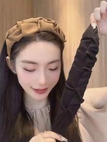 1pc Elegant Pleated Wide Band Solid Color Hair Clip Fashion Vintage Hair Hoop Korean Style Versatile Hair Accessory - White - View 6