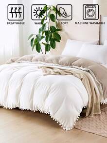 1pc Color Blocked Single Duvet Cover, White Front, Close Fitting Camel Color, Paired With Chromosphere Bedding -1 Down Duvet Cover (Without Core), Soft Polyester Fiber, Breathable And Machine Washable, Bohemian Style - White - View 4