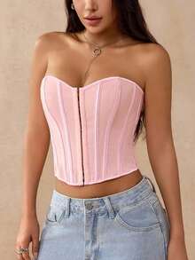 Apperloth Vintage Lace-Up Backless Bustier With Steel Boning, Metal Eyelets, Backles Shapewear, Cropped Bandeau, Halloween Costume - Pink - View 7