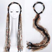 Serre-tête en peluche Maillard coloré avec long ruban à franges, accessoire de cheveux tressés, décoration de cheveux tressés style serre-tête, élastique à cheveux en corde tressée colorée en peluche - Noir - Voir 11