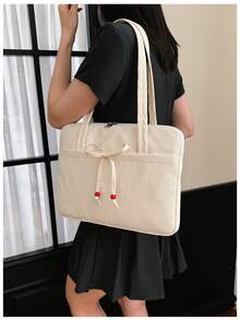 Sac pour ordinateur portable avec motif de nœud, 14 pouces, grande capacité, avec poignée et bandoulière, pour les trajets quotidiens. - Blanc - Voir 4