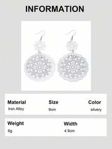 2pcs/Set Anting Liontin Bunga Berongga Logam Gaya Eropa dan Amerika yang Berlebihan, Cocok Sebagai Hadiah untuk Wanita dan Aksesori Fesyen Serbaguna - Perak - View 6