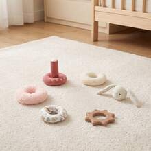 1pc Plush Animal Stacking Ring Toy, Bear/Rabbit/Dinosaur Soft Fabric Stacking Rings With Cotton Bottom, Multi-Material Tactile Sensory Educational Toy For Infants And Toddlers, Early Learning Play Toy, Baby Gift - Pink - View 12